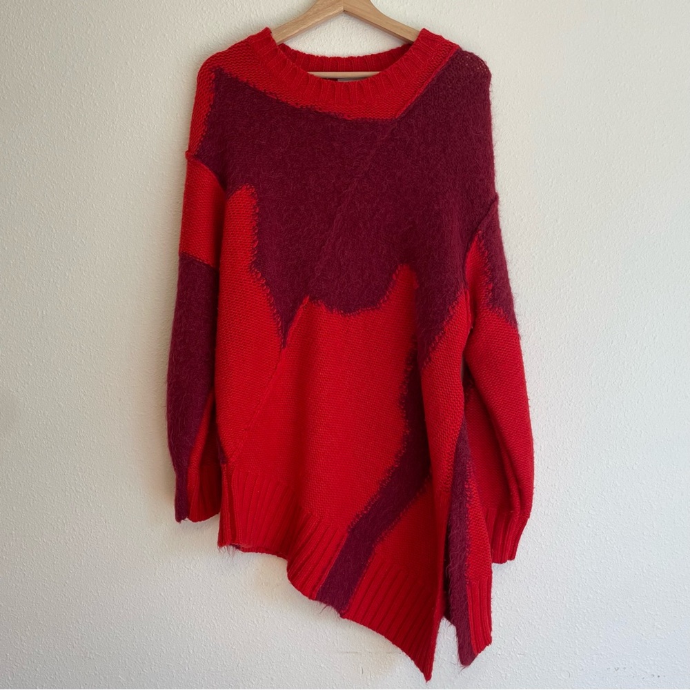 Aje Red and Burgundy Crewneck Sweater